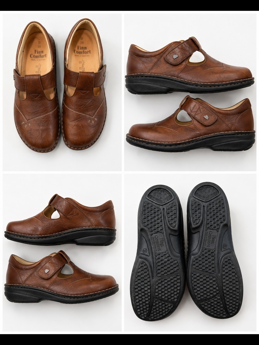 Finn Comfort Brown Leather Slip-On Mary Jane Loafers